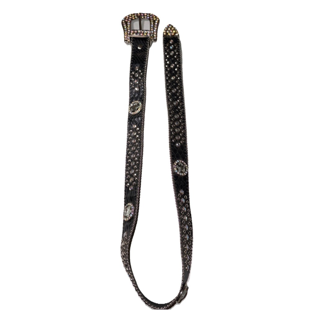 Genuine Leather Rhinestone Cowboy - Cowgirl Bling Belt 47 Inch Black Quality